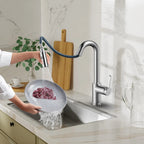 Matte White Pull-Down Kitchen Faucet – Dual-Function Brass Spray – KFB1051BMW