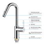 Matte White Pull-Down Kitchen Faucet – Dual-Function Brass Spray – KFB1051BMW