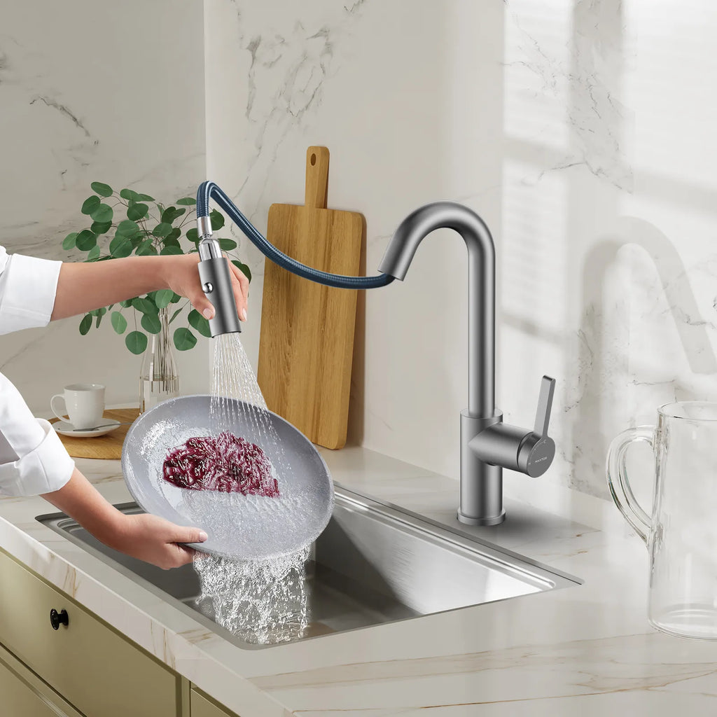 Matte White Pull-Down Kitchen Faucet – Dual-Function Brass Spray – KFB1051BMW