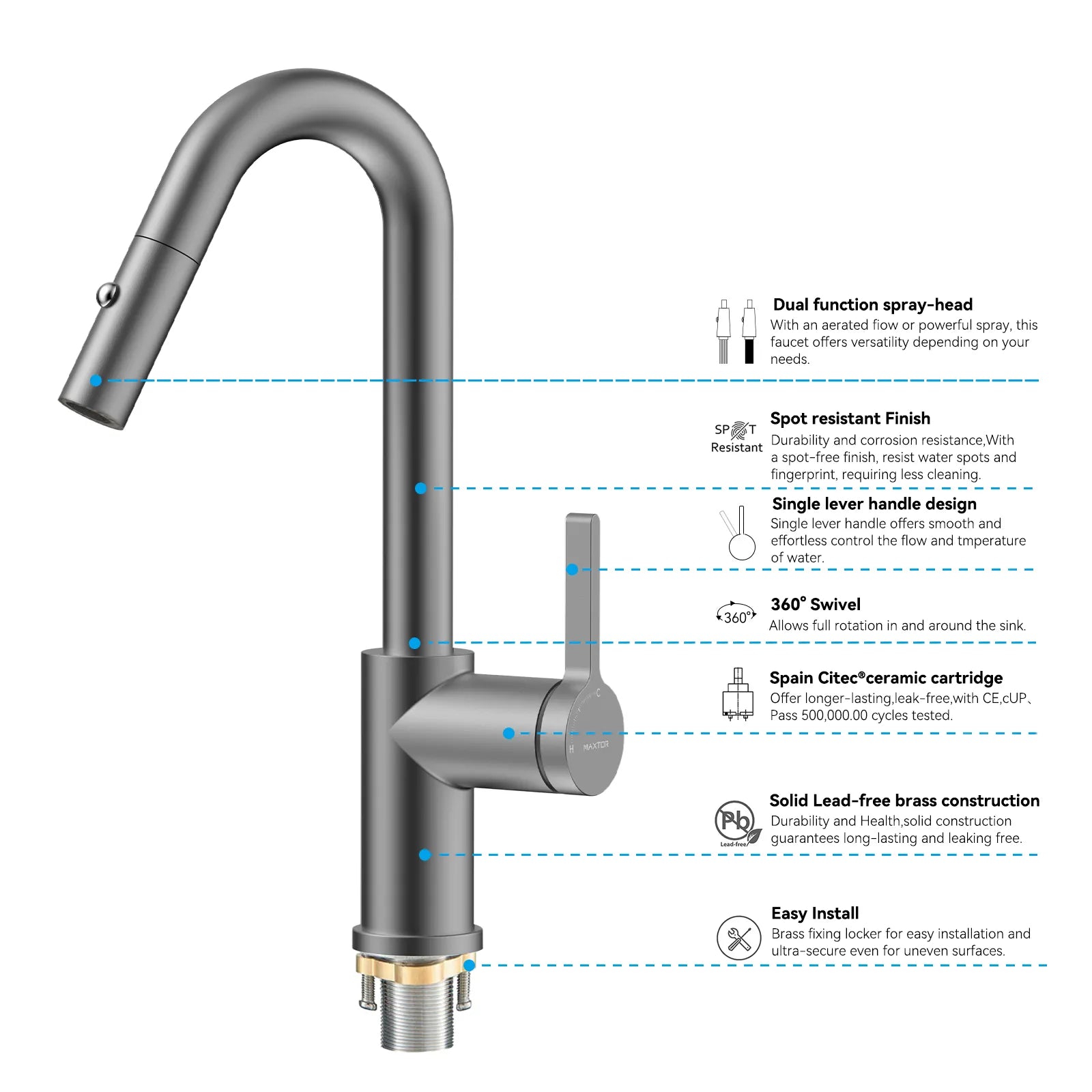 Matte White Pull-Down Kitchen Faucet – Dual-Function Brass Spray – KFB1051BMW