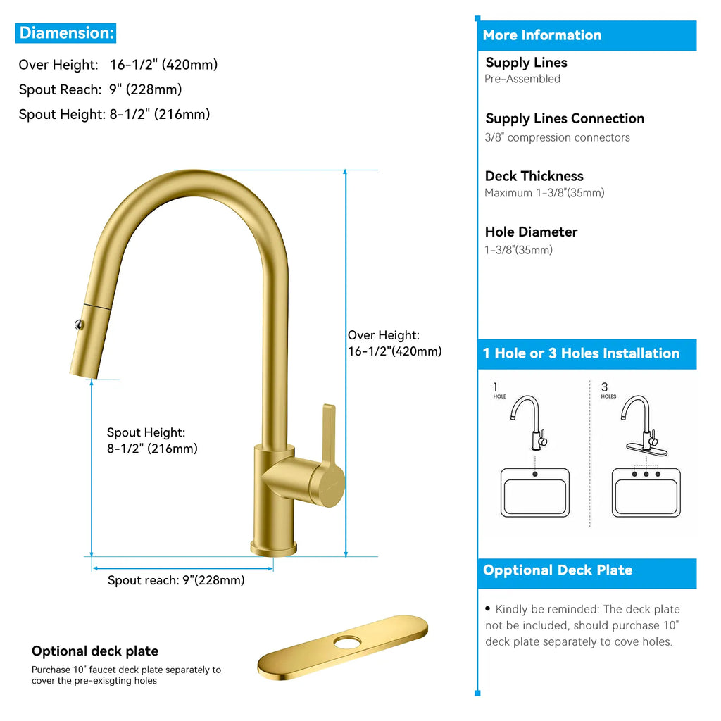 Chrome Pull-Down Kitchen Faucet – Dual-Function Brass Spray – KFB1051CH