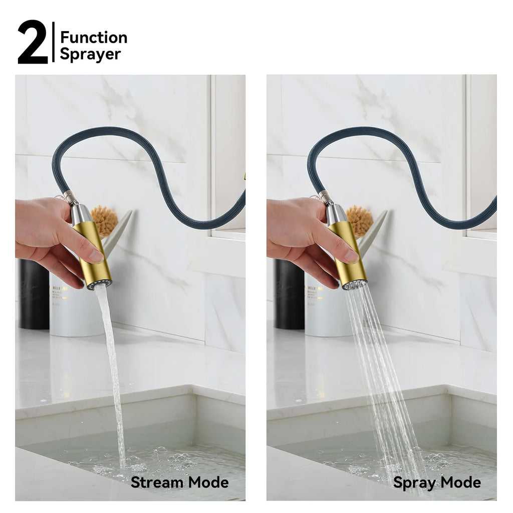 Chrome Pull-Down Kitchen Faucet – Dual-Function Brass Spray – KFB1051CH