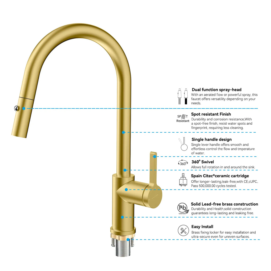 Chrome Pull-Down Kitchen Faucet – Dual-Function Brass Spray – KFB1051CH
