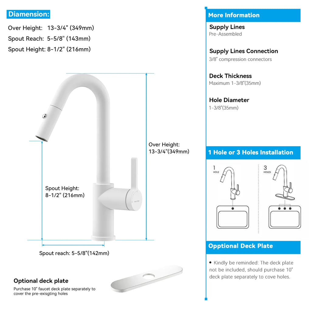 Matte White Pull-Down Kitchen Faucet – Dual-Function Brass Spray – KFB1051BMW