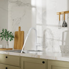 Matte White Pull-Down Kitchen Faucet – Dual-Function Brass Spray – KFB1051BMW