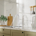 Matte White Pull-Down Kitchen Faucet – Dual-Function Brass Spray – KFB1051BMW