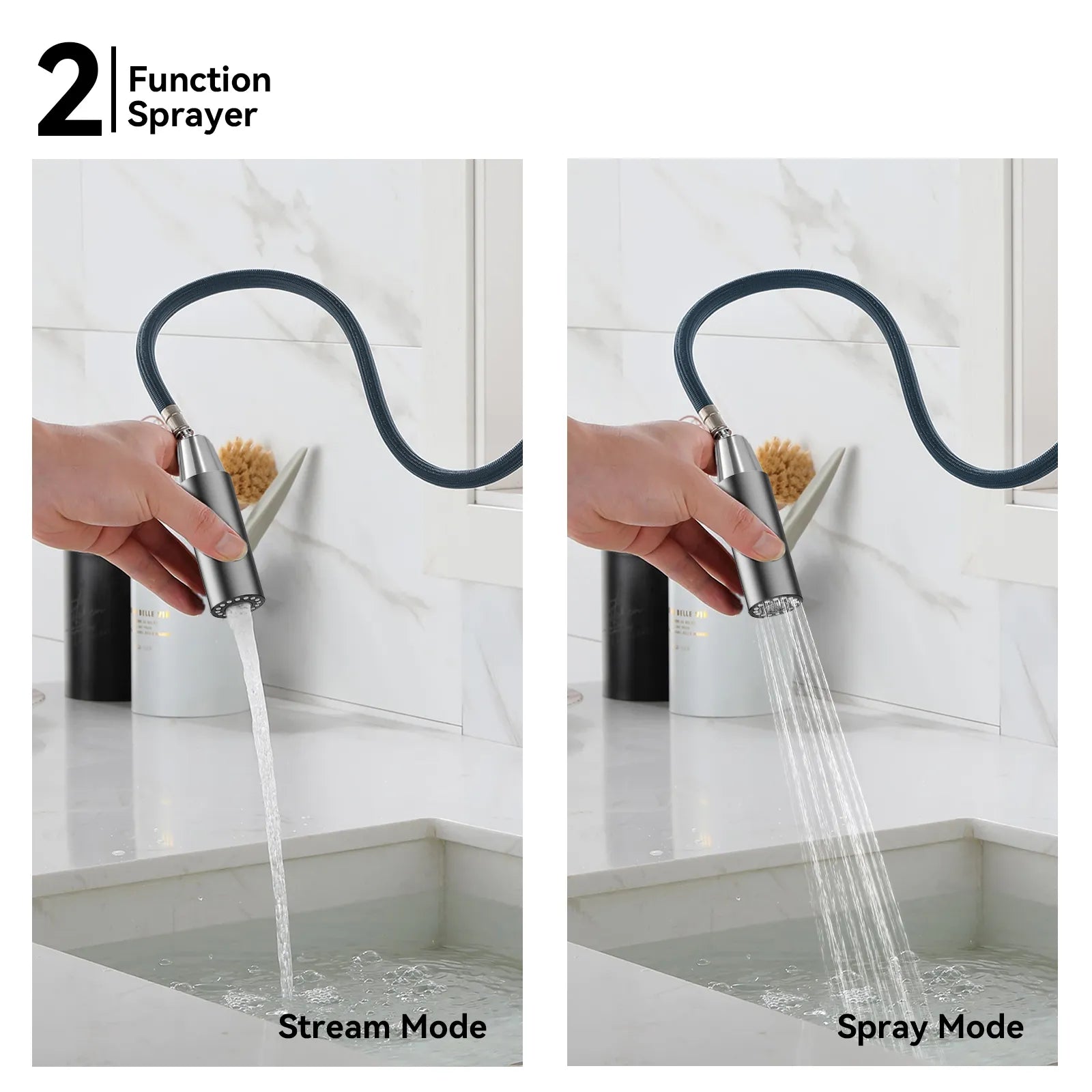 Chrome Pull-Down Kitchen Faucet – Dual-Function Brass Spray – KFB1051CH