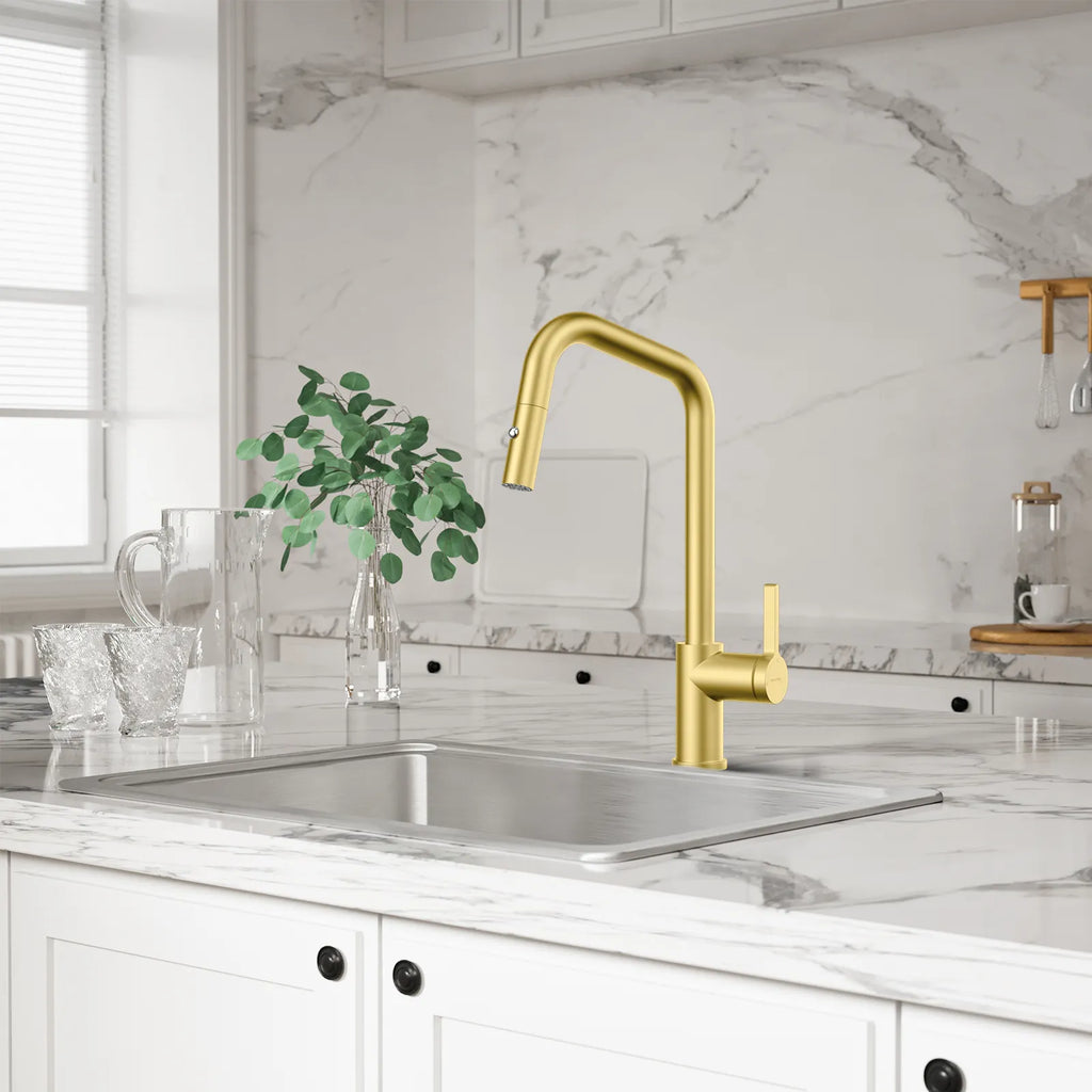 Pull-Down Kitchen Faucet with Dual-Function Brass Spray Head-KFB1051C
