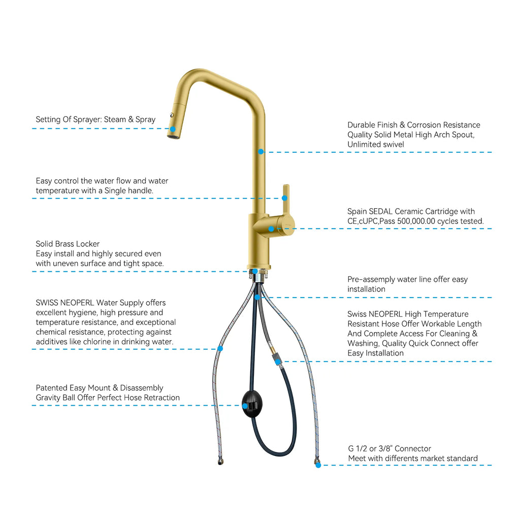 Pull-Down Kitchen Faucet with Dual-Function Brass Spray Head-KFB1051C