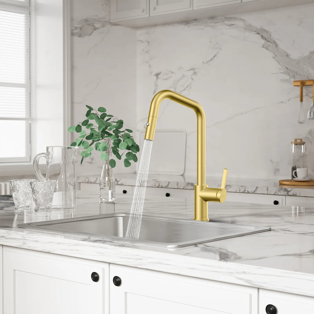 Pull-Down Kitchen Faucet with Dual-Function Brass Spray Head-KFB1051C
