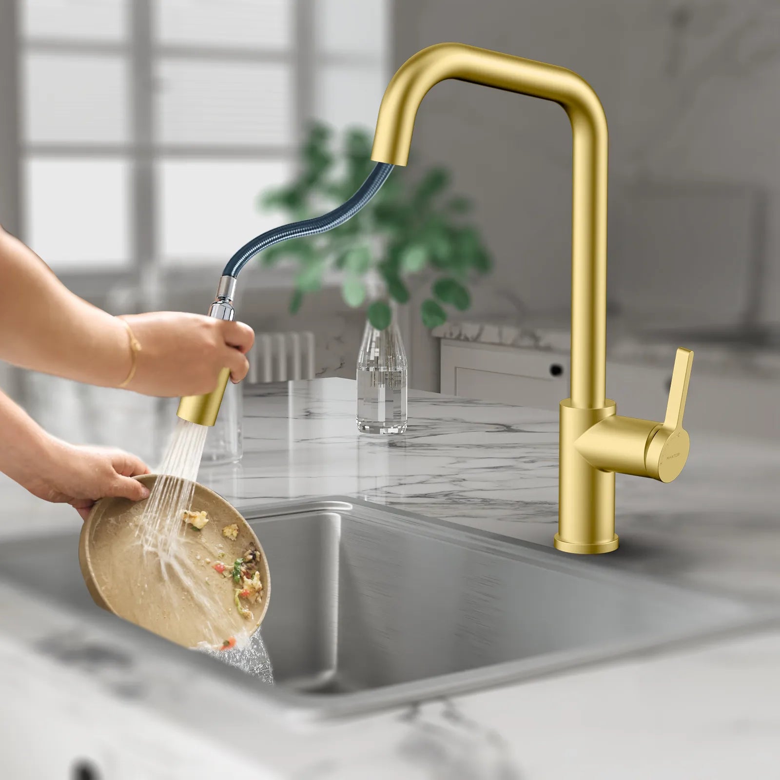 Pull-Down Kitchen Faucet with Dual-Function Brass Spray Head-KFB1051C