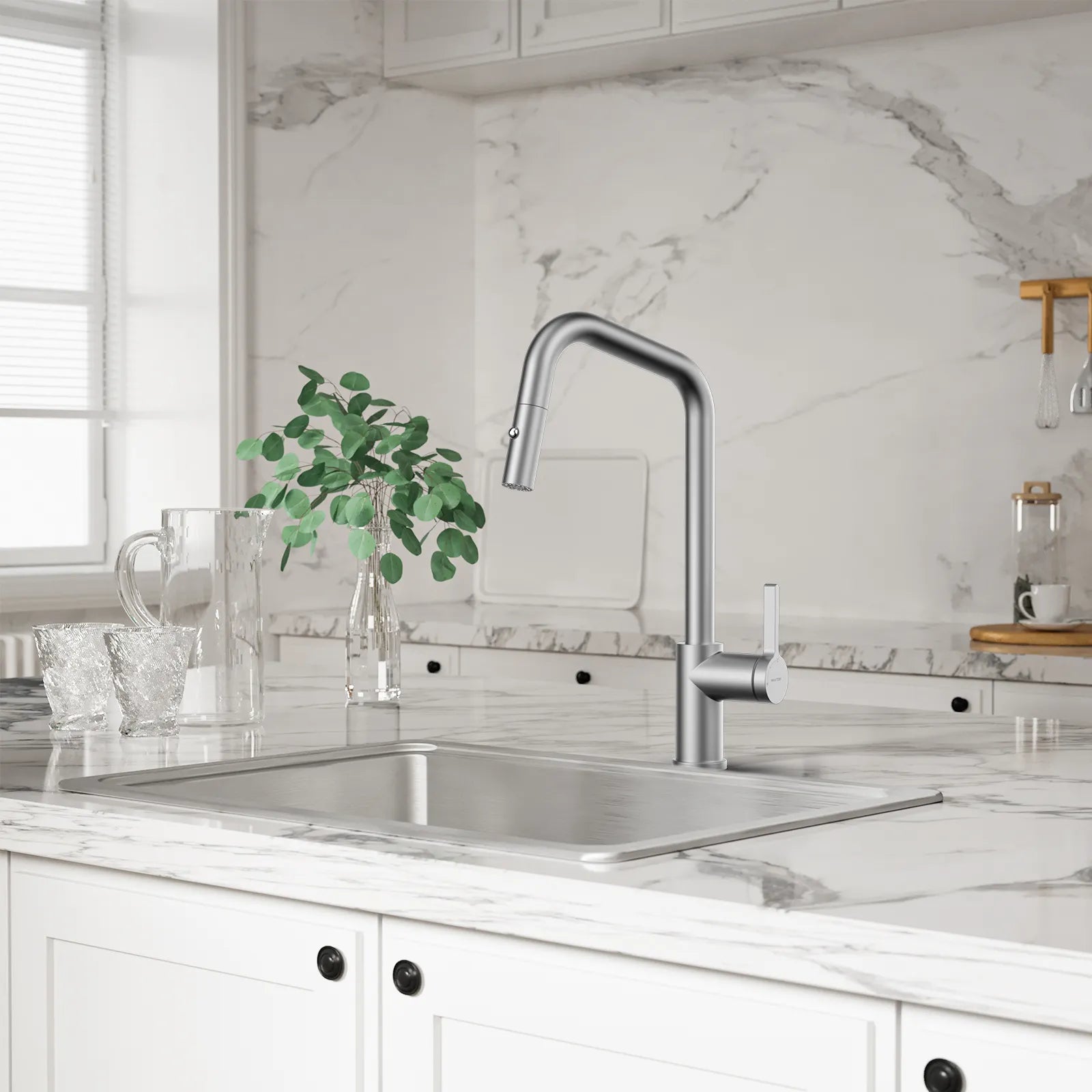 Pull-Down Kitchen Faucet with Dual-Function Brass Spray Head-KFB1051C