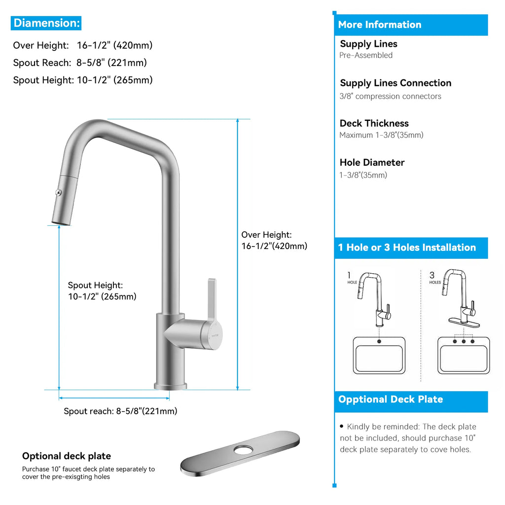 Pull-Down Kitchen Faucet with Dual-Function Brass Spray Head-KFB1051C