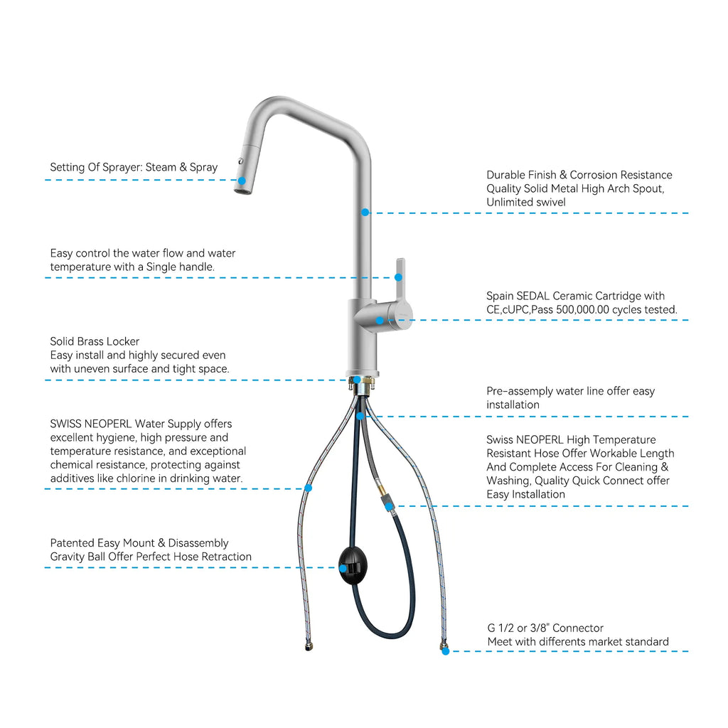 Pull-Down Kitchen Faucet with Dual-Function Brass Spray Head-KFB1051C