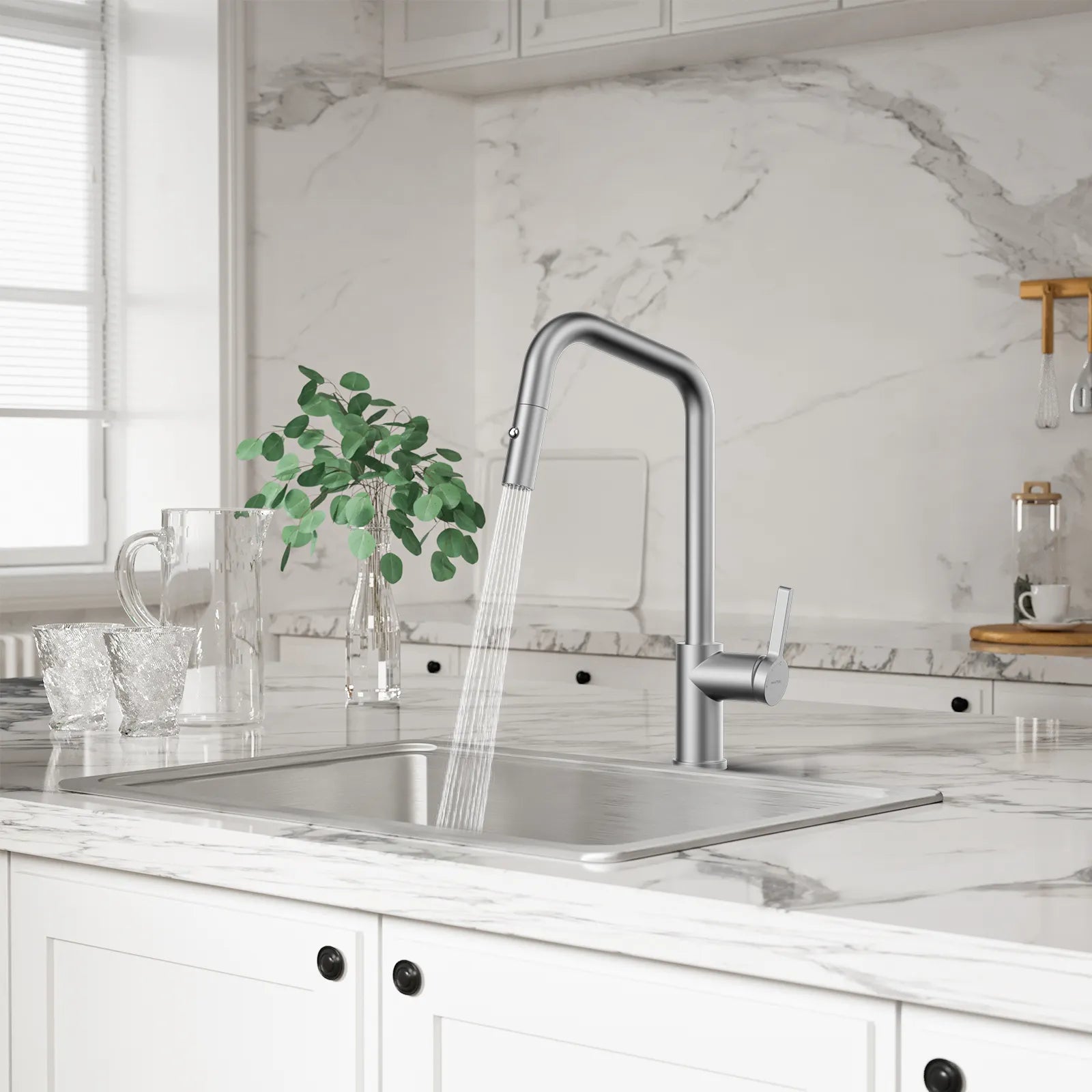 Pull-Down Kitchen Faucet with Dual-Function Brass Spray Head-KFB1051C