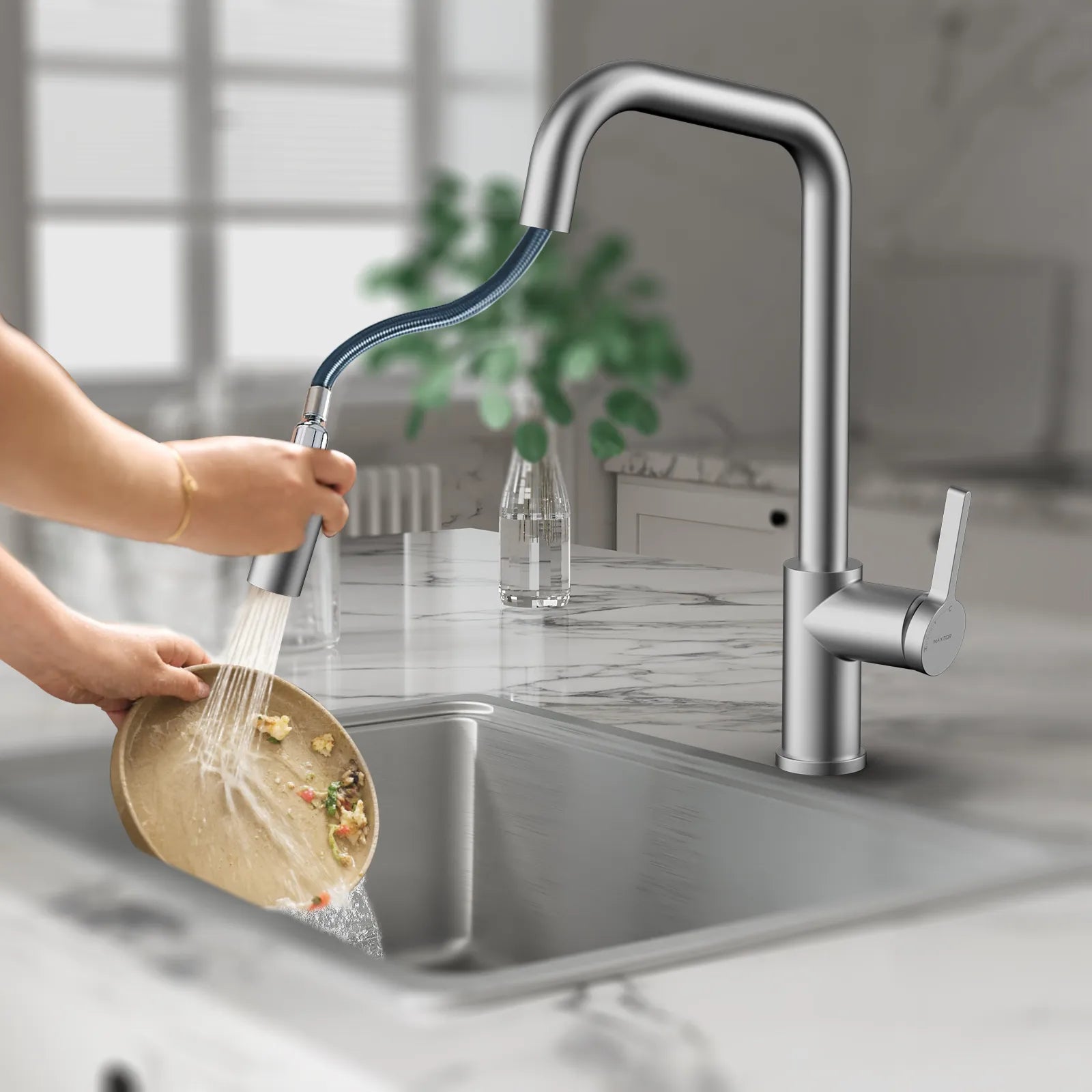 Pull-Down Kitchen Faucet with Dual-Function Brass Spray Head-KFB1051C