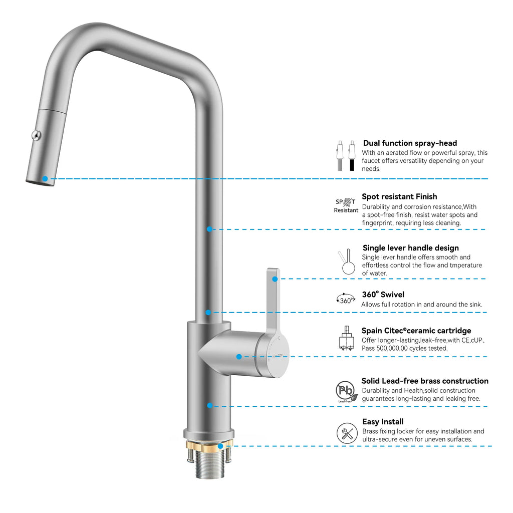 Pull-Down Kitchen Faucet with Dual-Function Brass Spray Head-KFB1051C