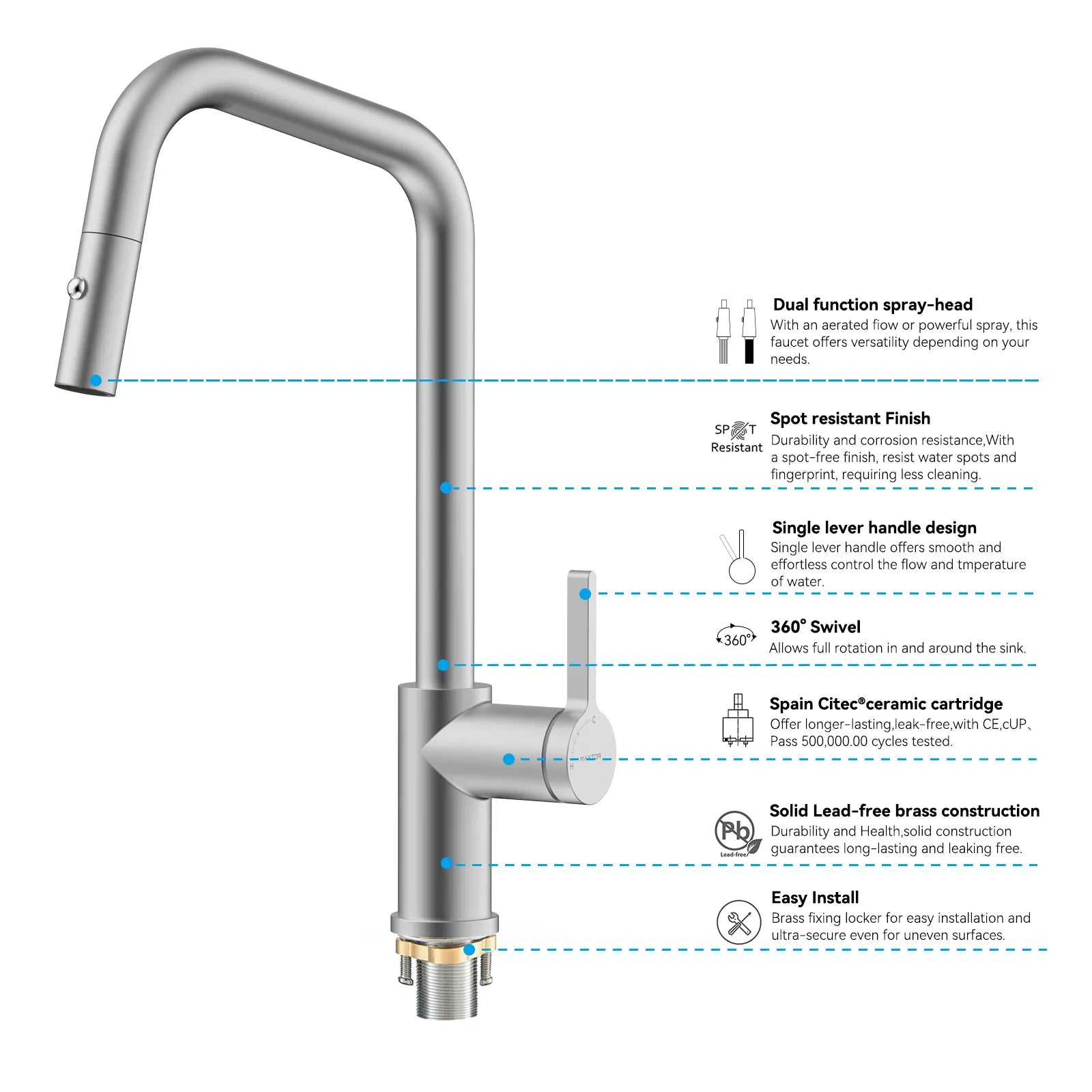 Pull-Down Kitchen Faucet with Dual-Function Brass Spray Head-KFB1051C