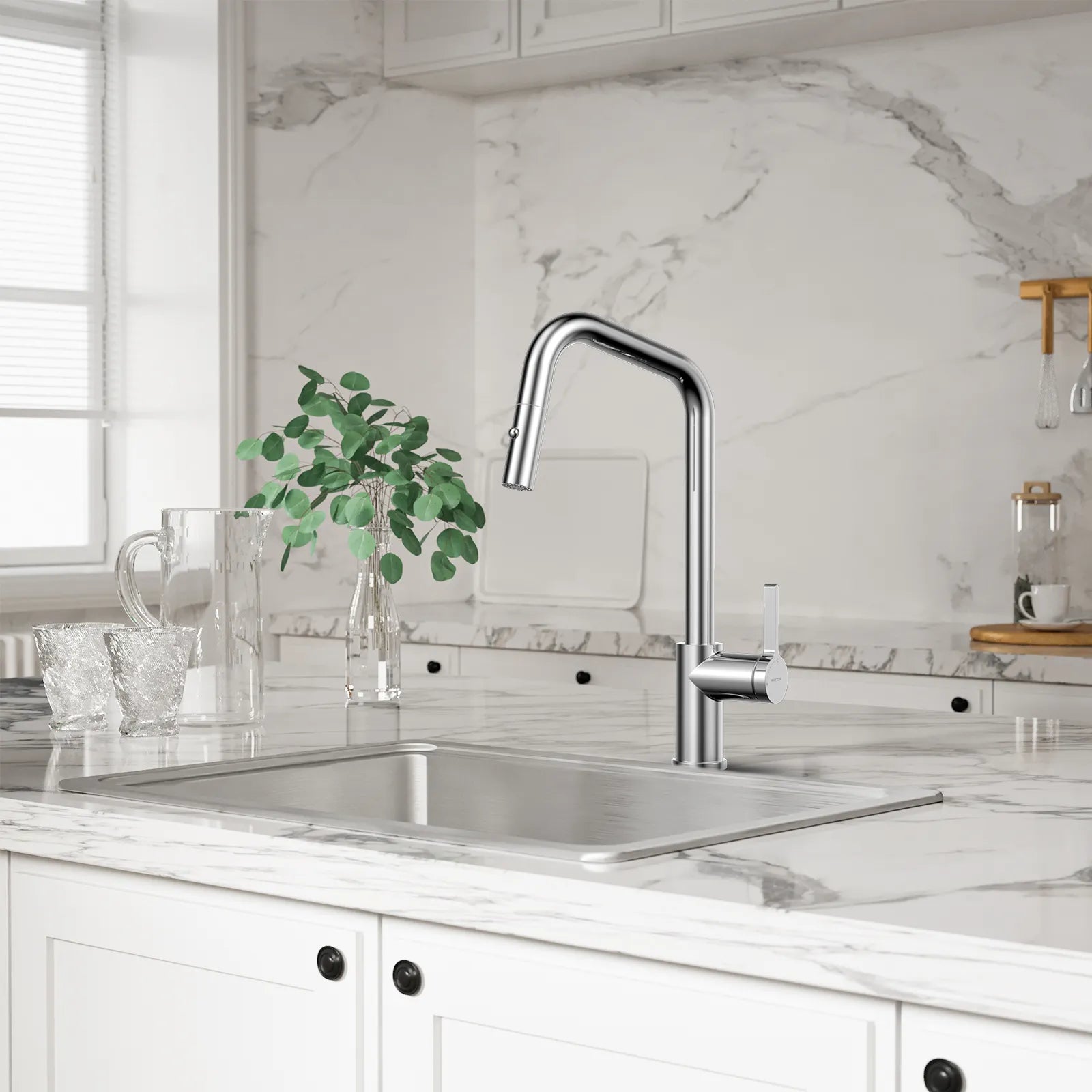Pull-Down Kitchen Faucet with Dual-Function Brass Spray Head-KFB1051C
