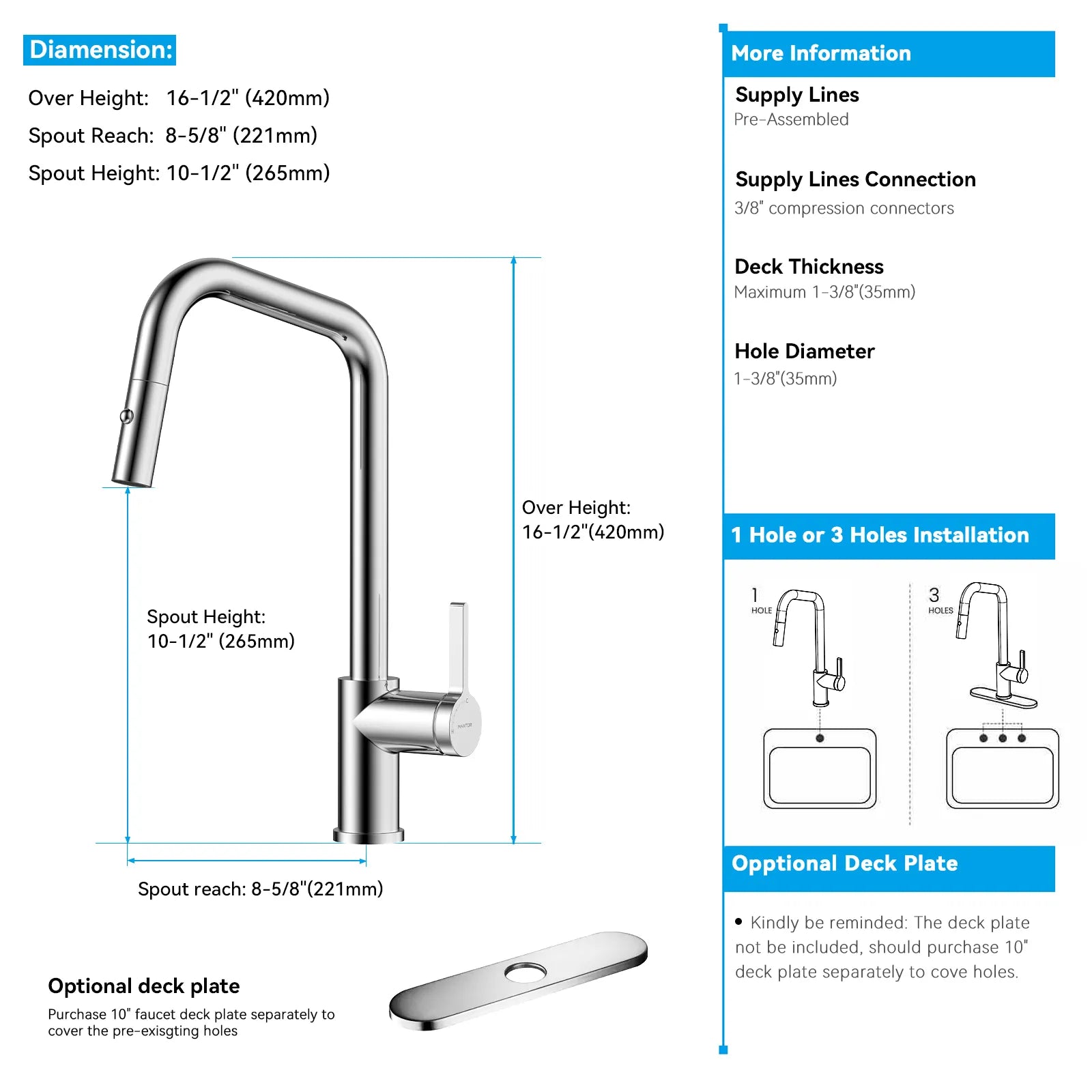 Pull-Down Kitchen Faucet with Dual-Function Brass Spray Head-KFB1051C