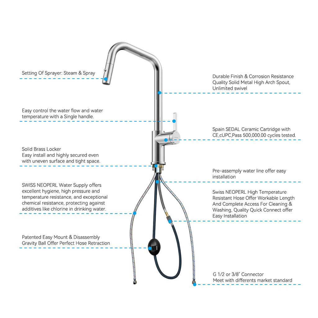 Pull-Down Kitchen Faucet with Dual-Function Brass Spray Head-KFB1051C