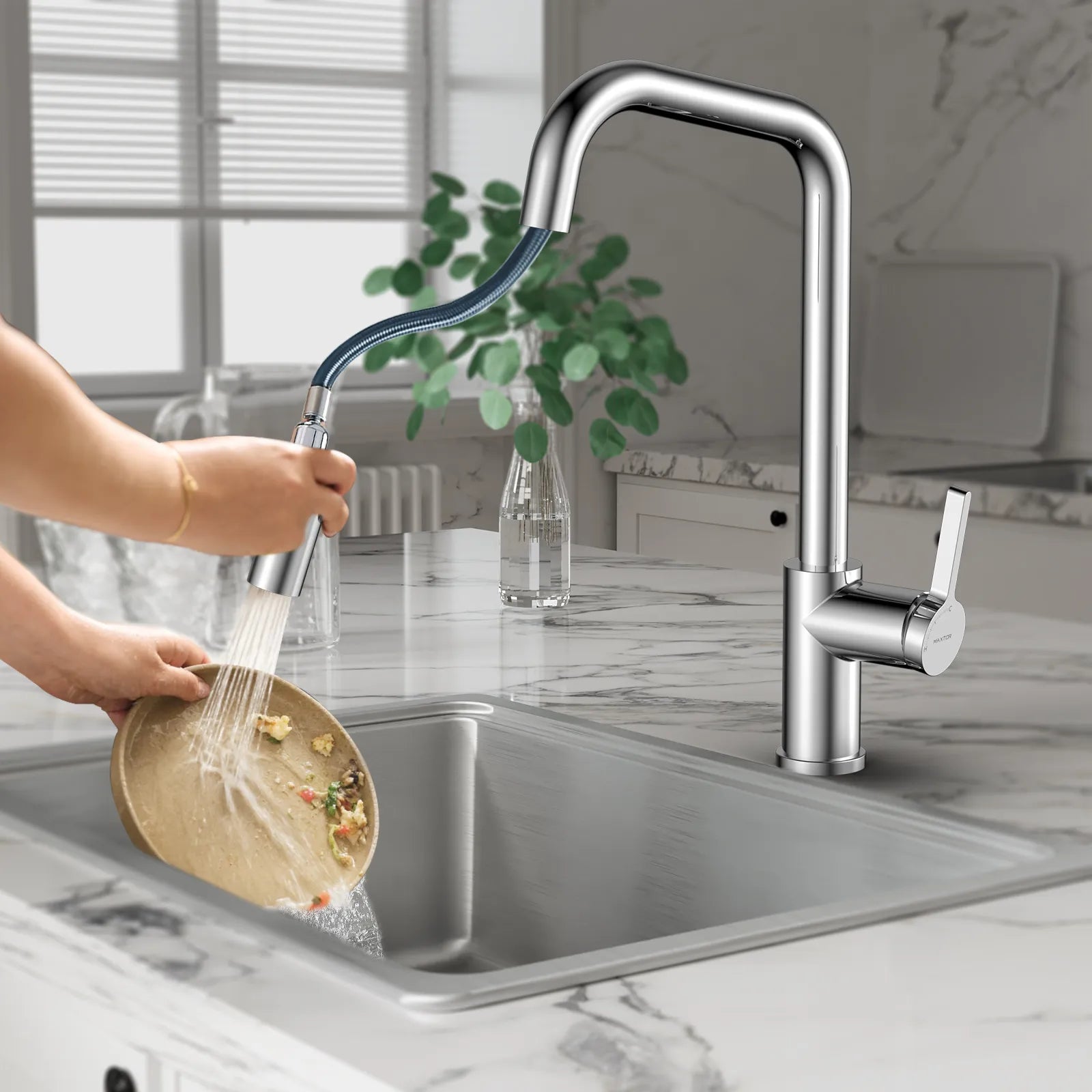 Pull-Down Kitchen Faucet with Dual-Function Brass Spray Head-KFB1051C