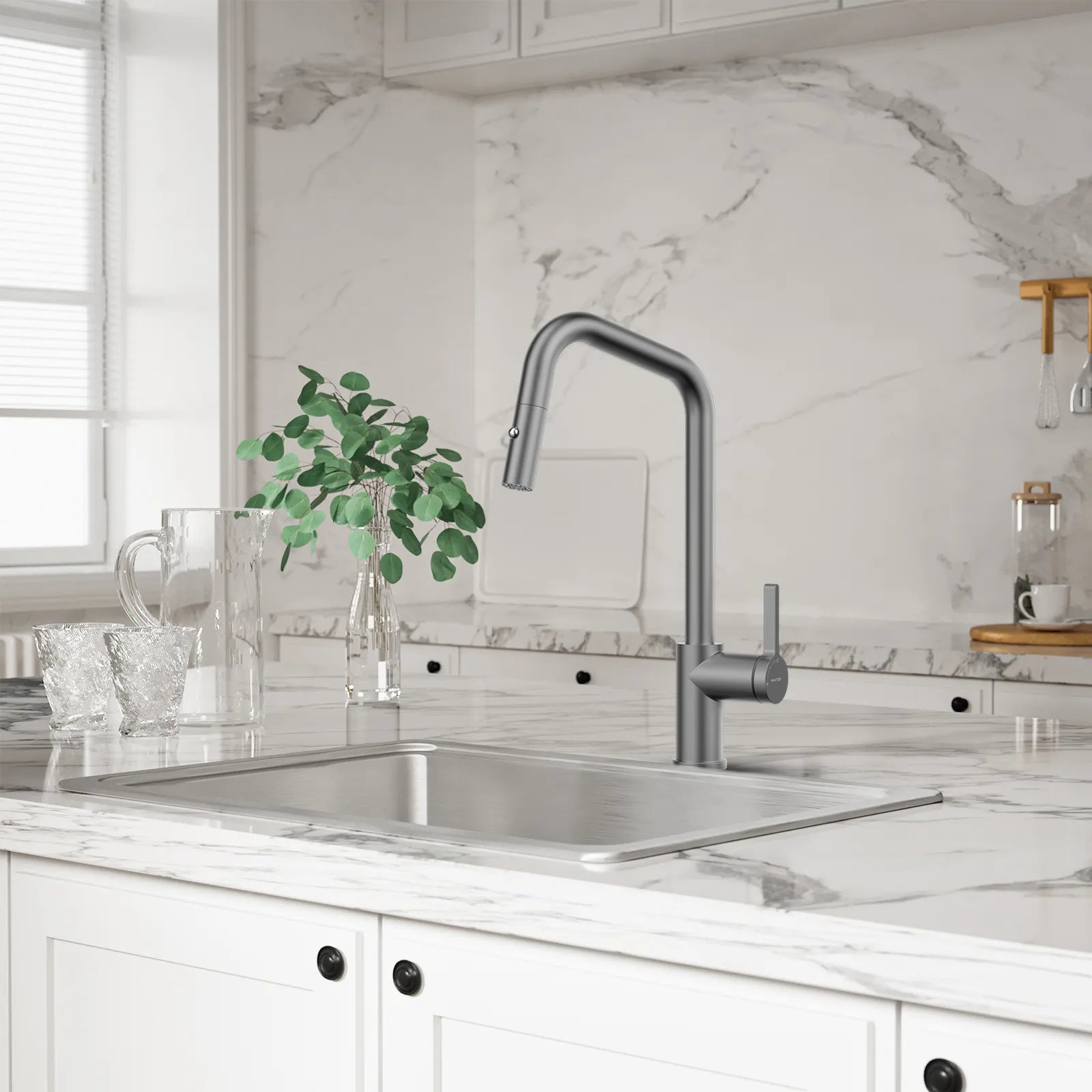 Pull-Down Kitchen Faucet with Dual-Function Brass Spray Head-KFB1051C