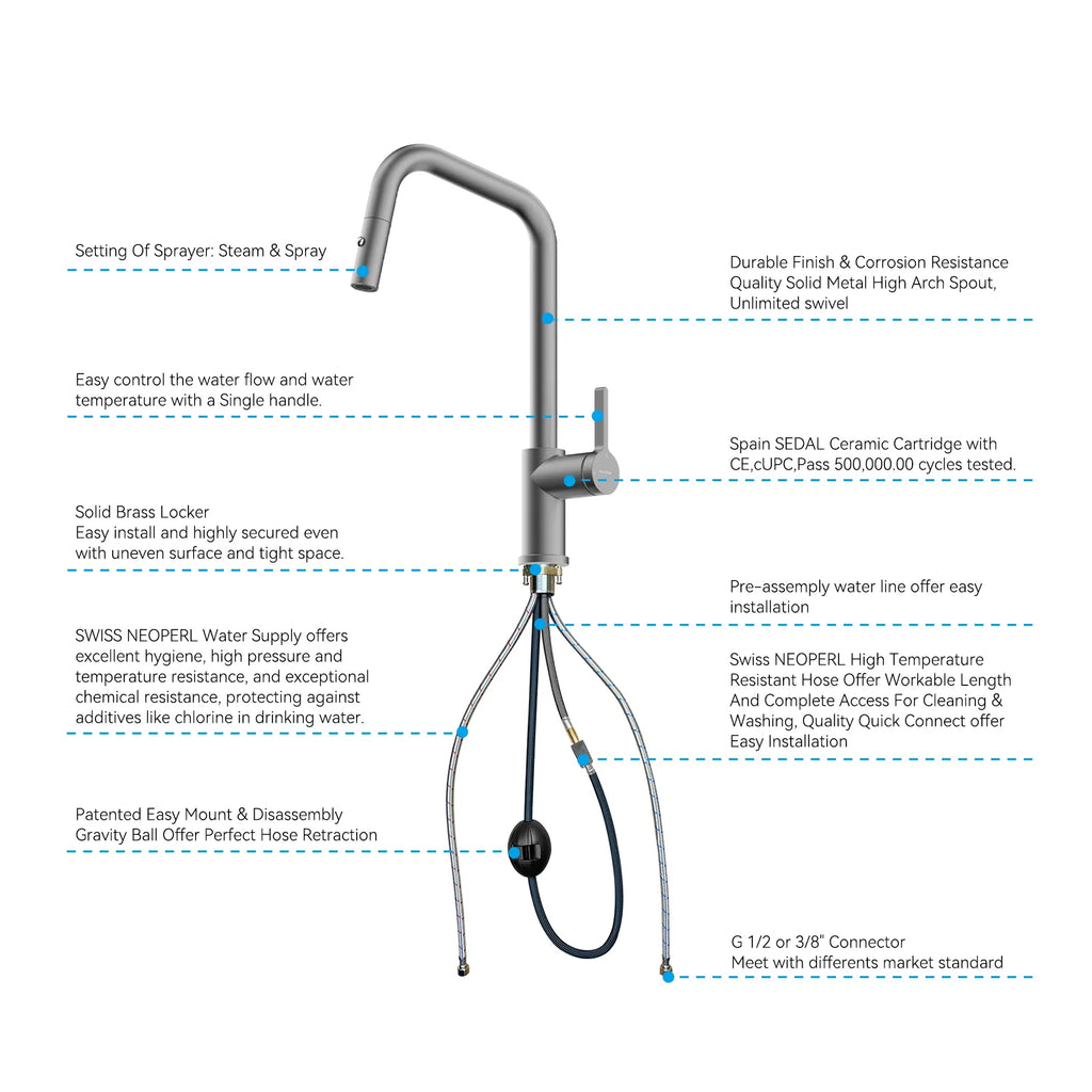 Pull-Down Kitchen Faucet with Dual-Function Brass Spray Head-KFB1051C
