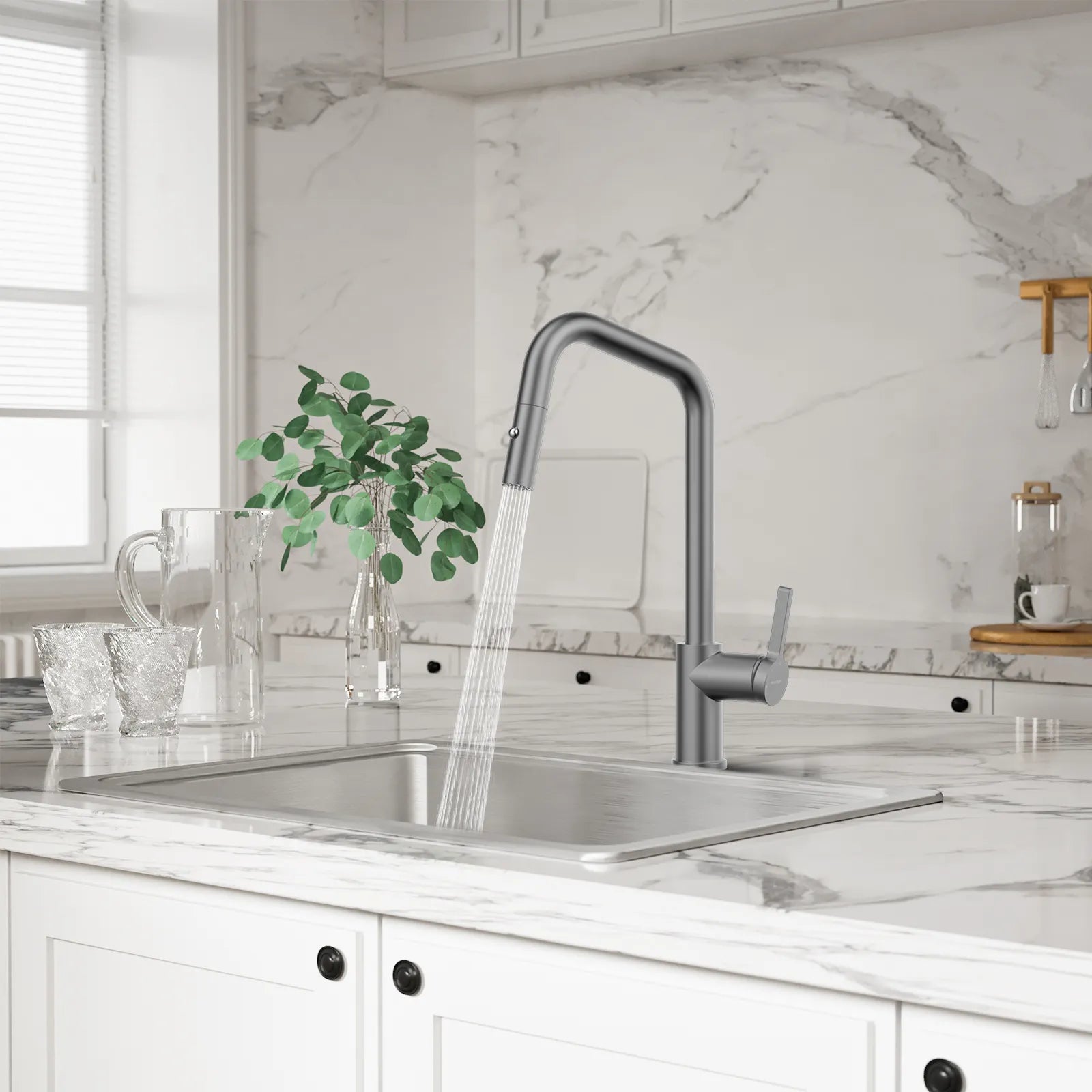 Pull-Down Kitchen Faucet with Dual-Function Brass Spray Head-KFB1051C