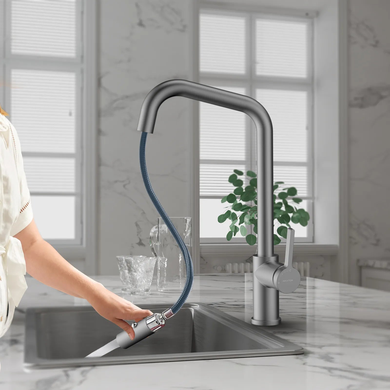 Pull-Down Kitchen Faucet with Dual-Function Brass Spray Head-KFB1051C