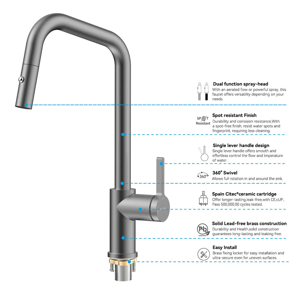 Pull-Down Kitchen Faucet with Dual-Function Brass Spray Head-KFB1051C