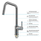 Pull-Down Kitchen Faucet with Dual-Function Brass Spray Head-KFB1051C