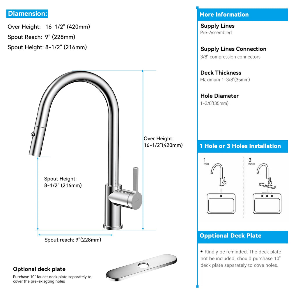 Chrome Pull-Down Kitchen Faucet – Dual-Function Brass Spray – KFB1051CH