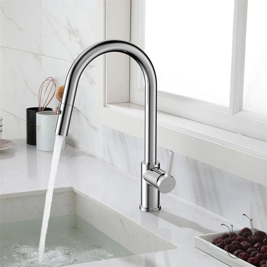 Chrome Pull-Down Kitchen Faucet – Dual-Function Brass Spray – KFB1051CH