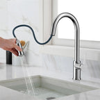 Chrome Pull-Down Kitchen Faucet – Dual-Function Brass Spray – KFB1051CH