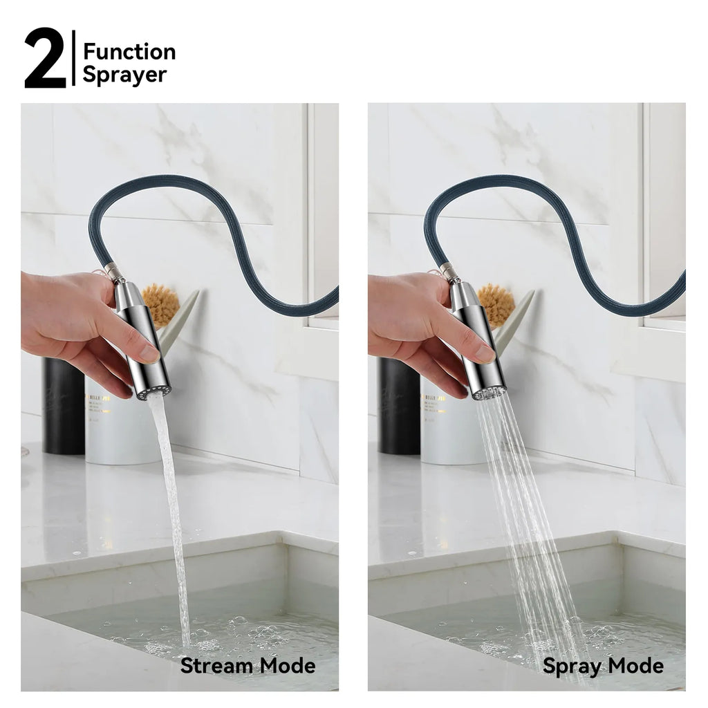 Chrome Pull-Down Kitchen Faucet – Dual-Function Brass Spray – KFB1051CH