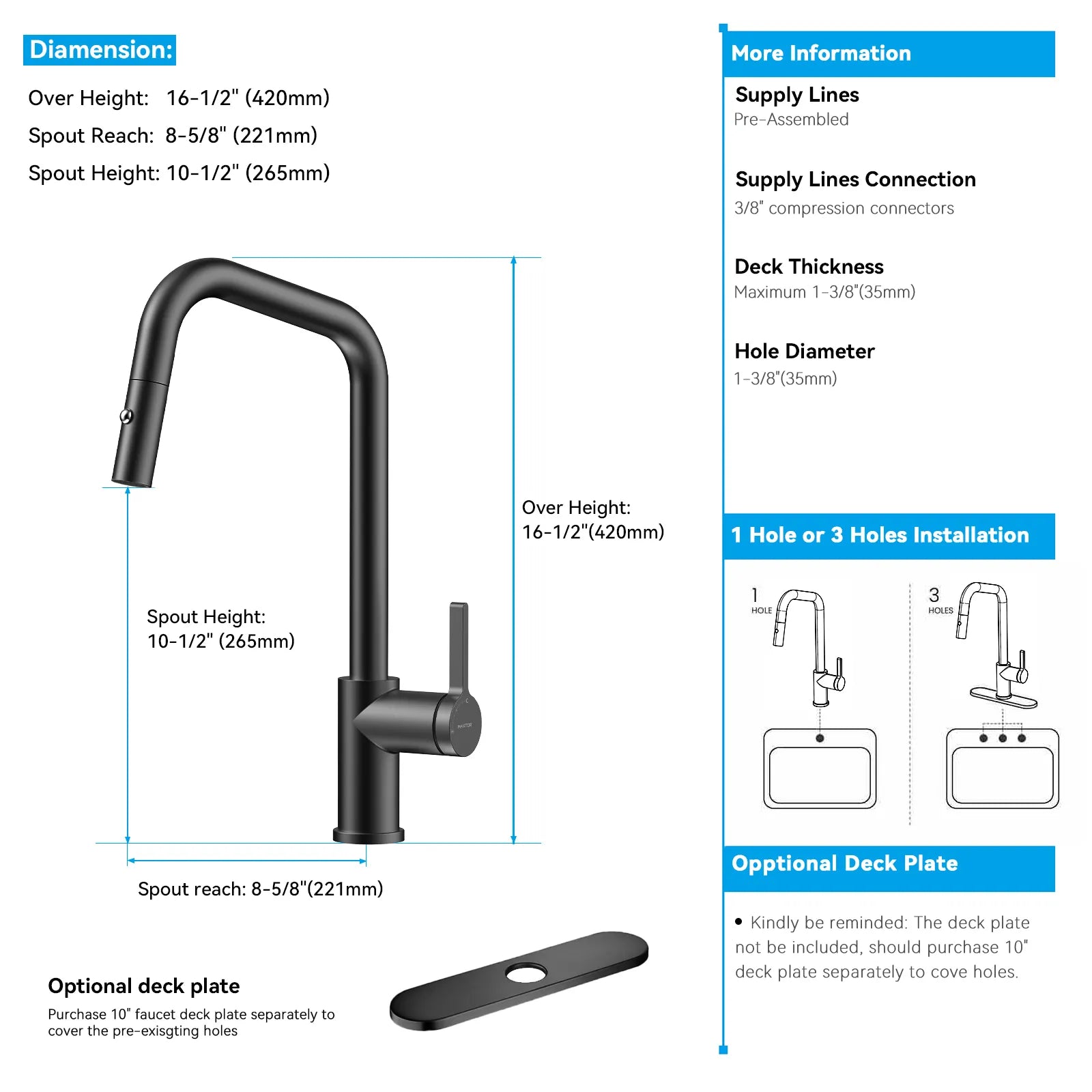 Pull-Down Kitchen Faucet with Dual-Function Brass Spray Head-KFB1051C