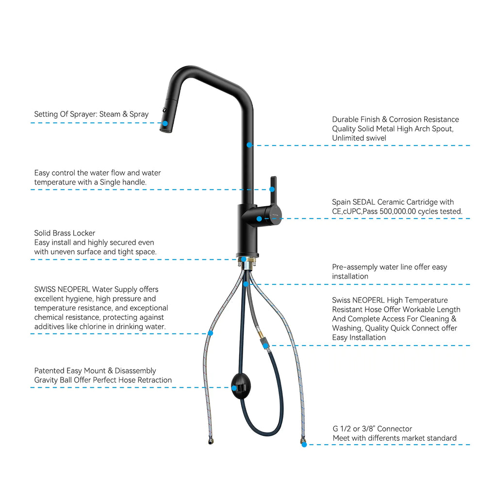 Pull-Down Kitchen Faucet with Dual-Function Brass Spray Head-KFB1051C