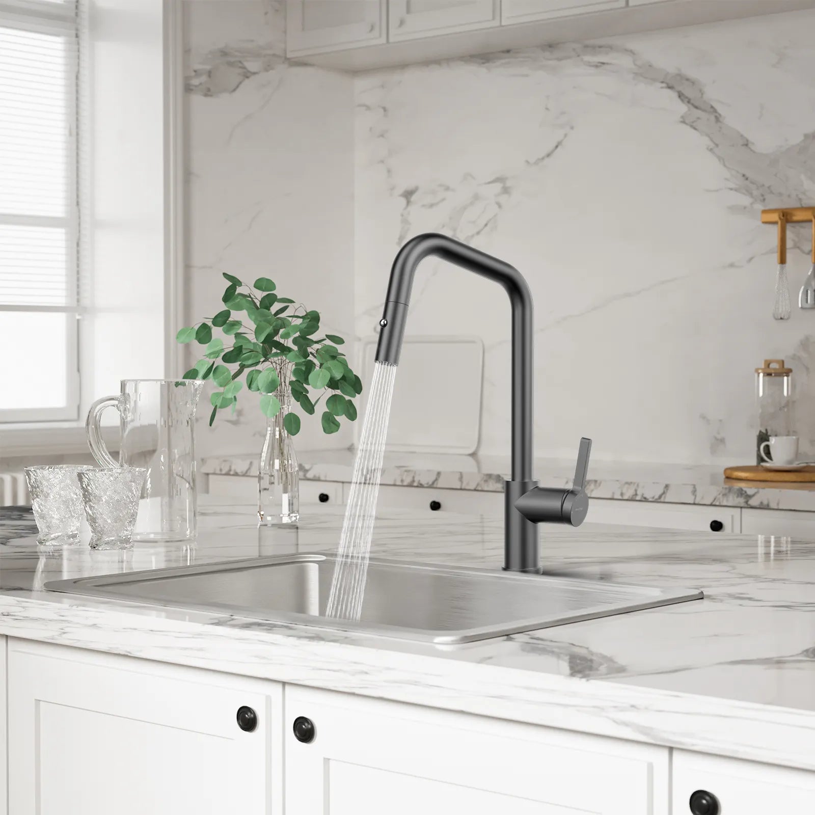 Pull-Down Kitchen Faucet with Dual-Function Brass Spray Head-KFB1051C