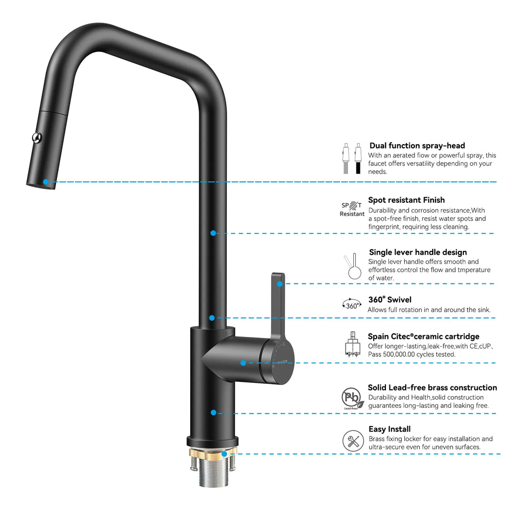Pull-Down Kitchen Faucet with Dual-Function Brass Spray Head-KFB1051C