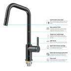 Pull-Down Kitchen Faucet with Dual-Function Brass Spray Head-KFB1051C