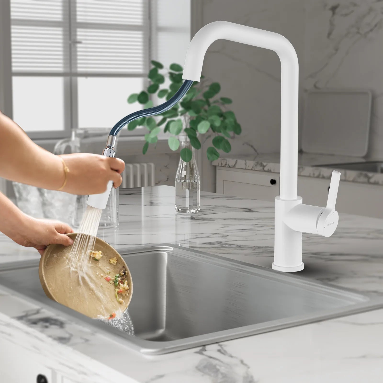 Pull-Down Kitchen Faucet with Dual-Function Brass Spray Head-KFB1051C