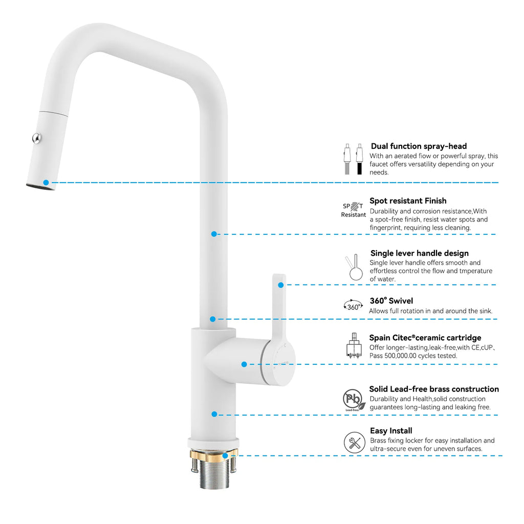Pull-Down Kitchen Faucet with Dual-Function Brass Spray Head-KFB1051C