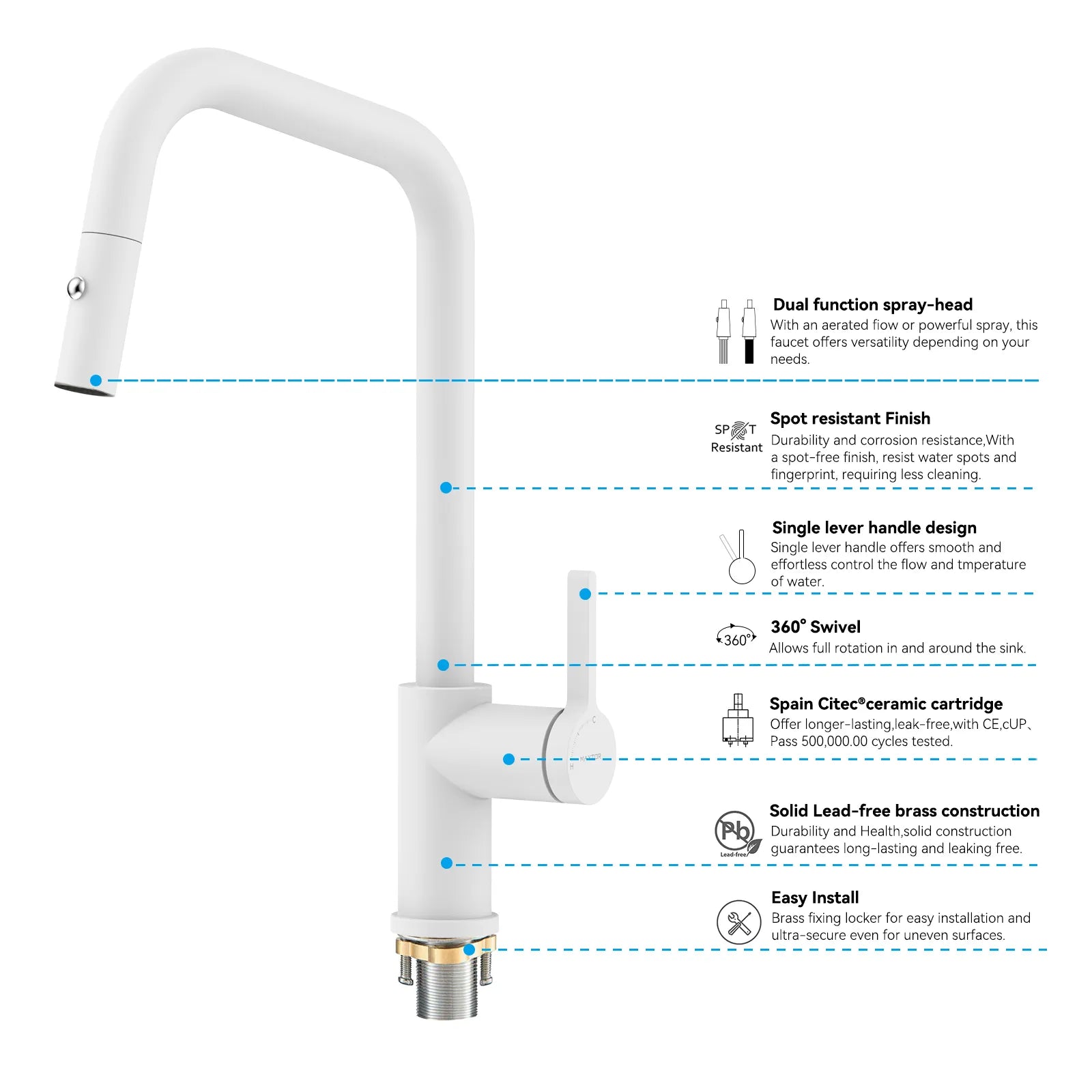 Pull-Down Kitchen Faucet with Dual-Function Brass Spray Head-KFB1051C