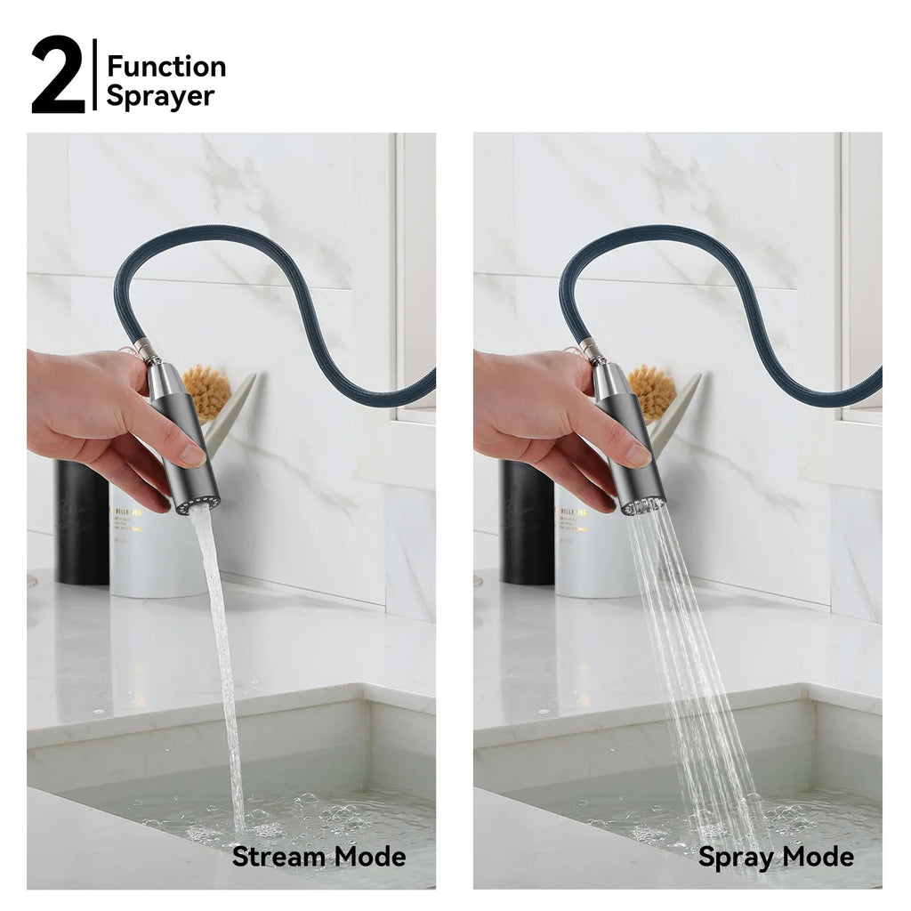 Chrome Pull-Down Kitchen Faucet – Dual-Function Brass Spray – KFB1051CH