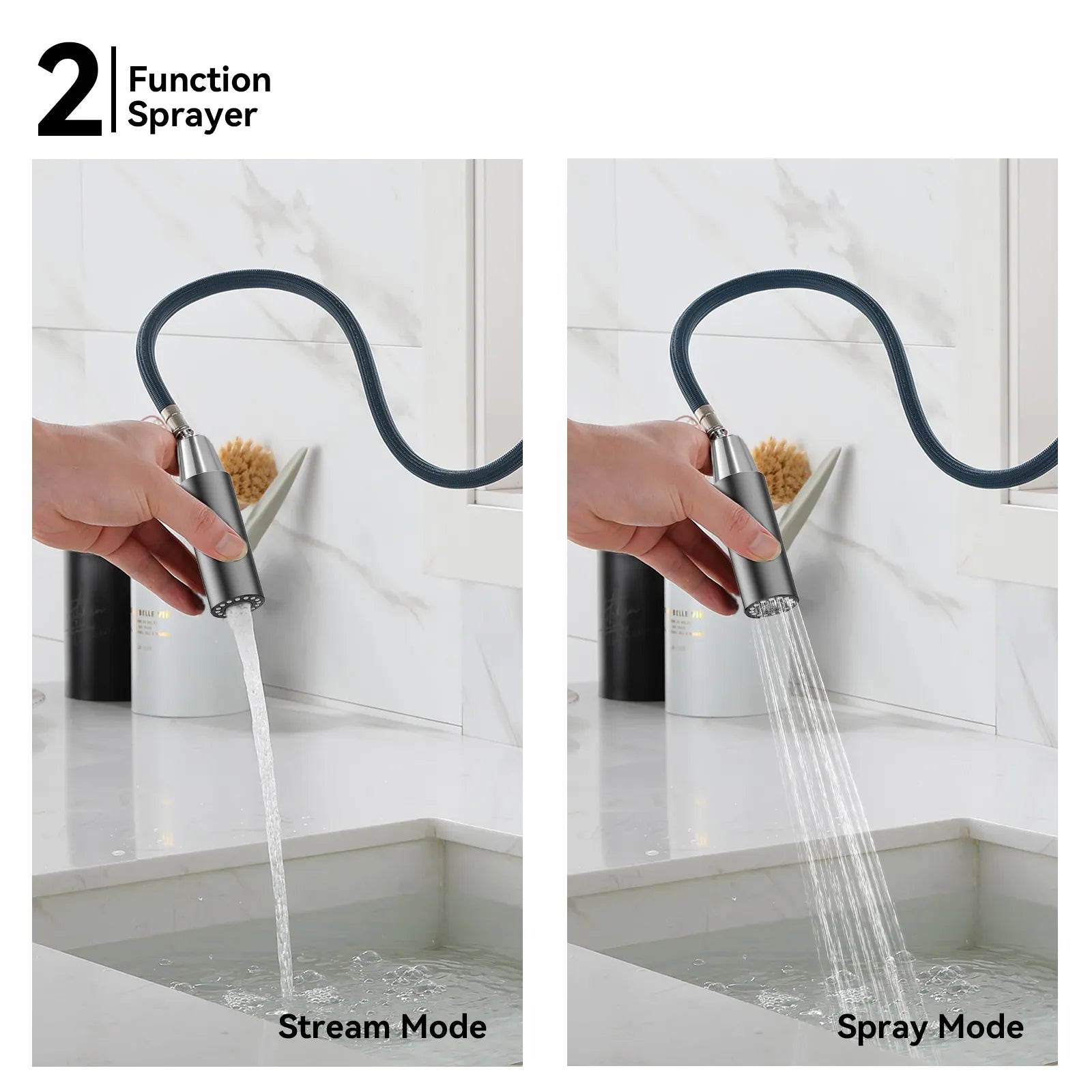 Chrome Pull-Down Kitchen Faucet – Dual-Function Brass Spray – KFB1051CH