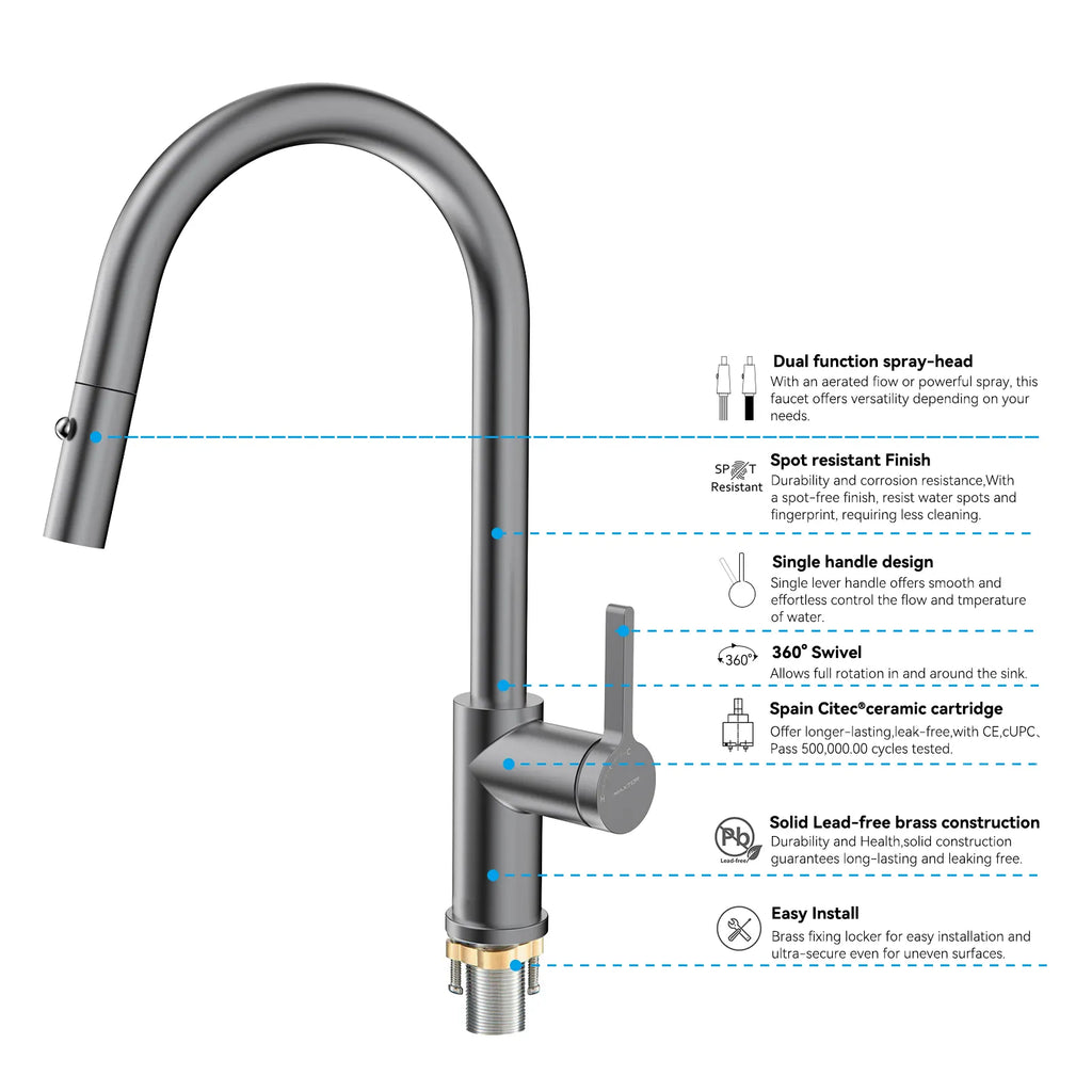Chrome Pull-Down Kitchen Faucet – Dual-Function Brass Spray – KFB1051CH