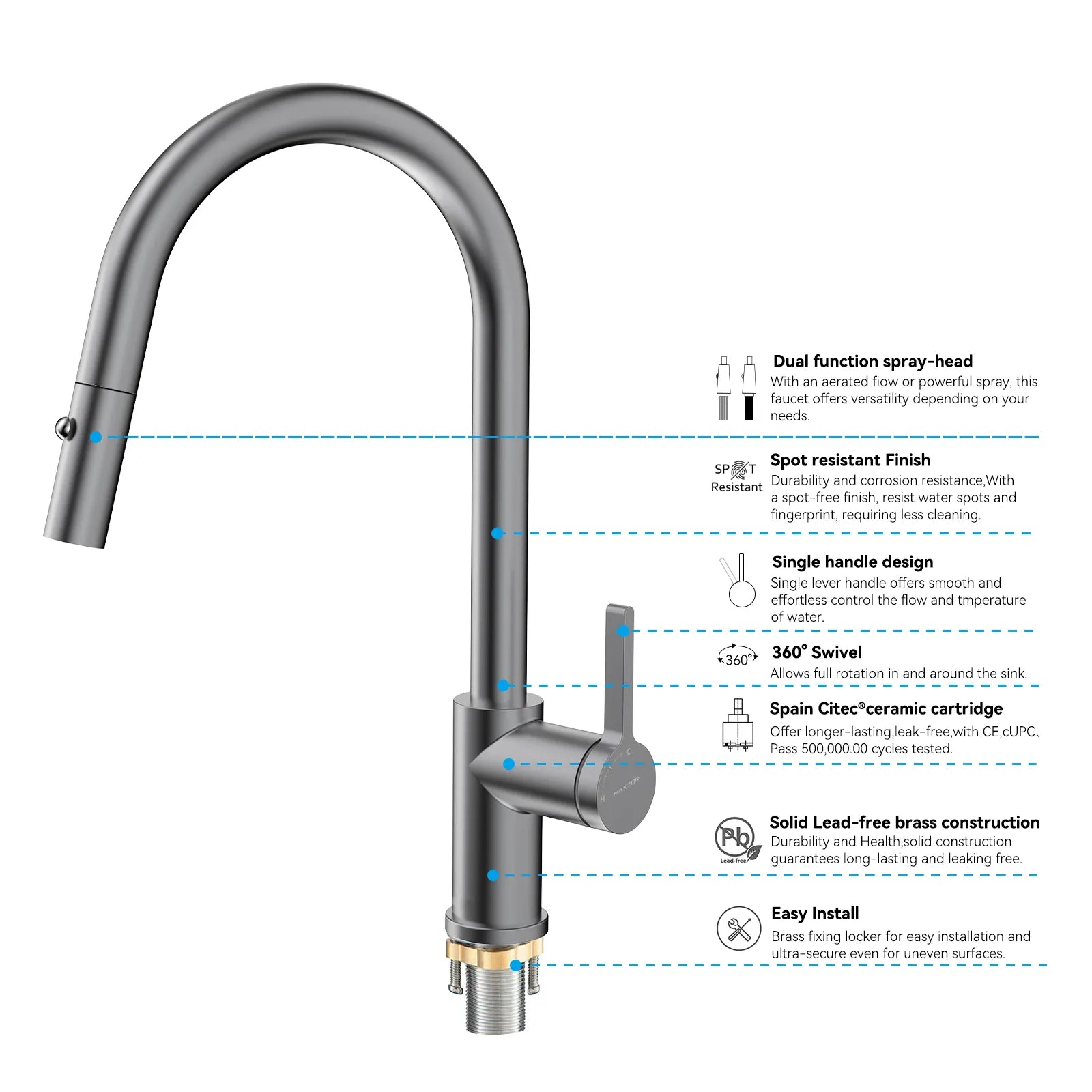 Chrome Pull-Down Kitchen Faucet – Dual-Function Brass Spray – KFB1051CH
