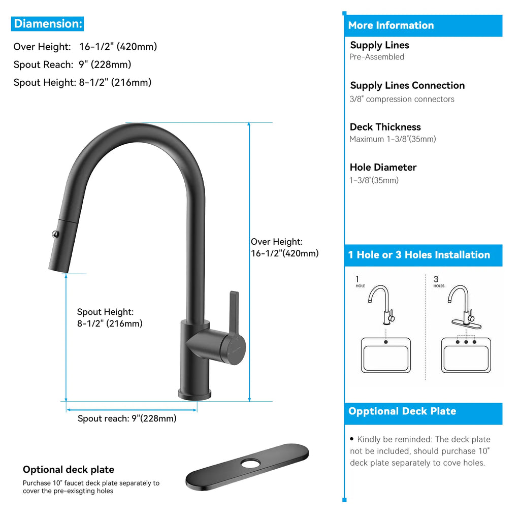 Chrome Pull-Down Kitchen Faucet – Dual-Function Brass Spray – KFB1051CH