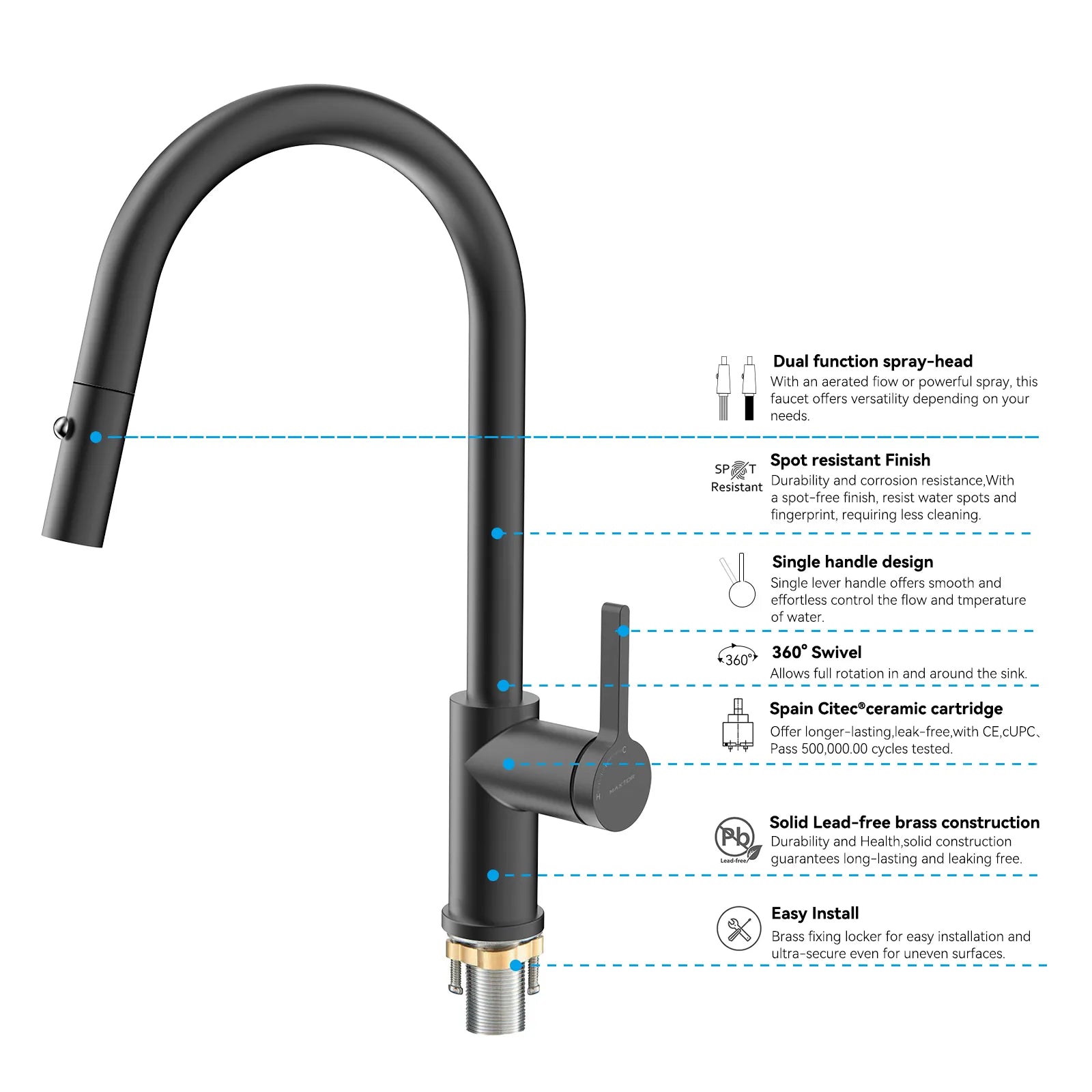 Chrome Pull-Down Kitchen Faucet – Dual-Function Brass Spray – KFB1051CH